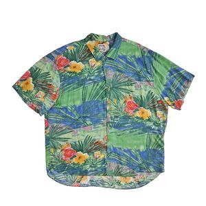 Vintage‎ Jams World Mens 2XL Hawaiian Shirt Multicolor Floral Tropical Rayon USA